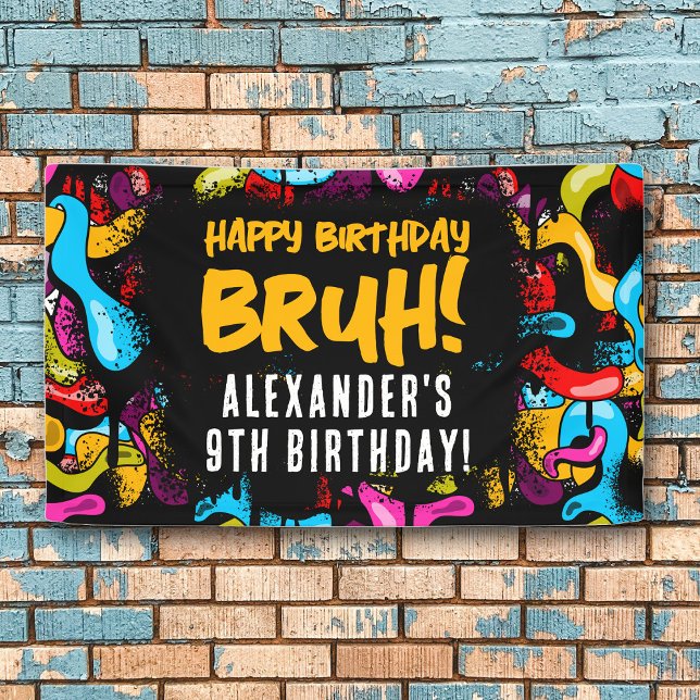 Bruh Neon Graffiti Hip Hop Street Art Birthday Banner (Bruh Neon Graffiti Hip Hop Street Art Birthday Banner)