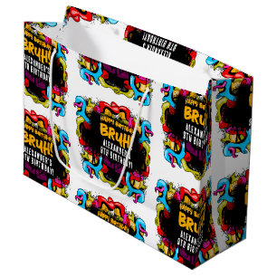 Bruh Neon Graffiti Hip Hop Street Art Birthday Large Gift Bag