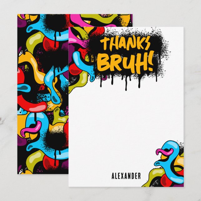 Bruh Neon Graffiti Hip Hop Street Art Kids Thank You Card (Front/Back)