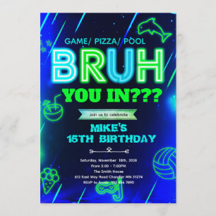 Bruh Neon pool Birthday Invitation