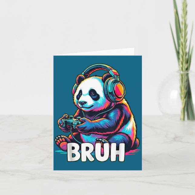 Bruh Panda Gamer With Headphones Controller  Card (Front)