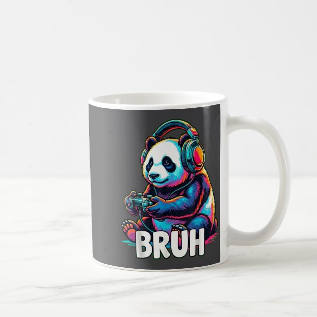 Bruh Panda Gamer With Headphones Controller  Coffee Mug (Right)