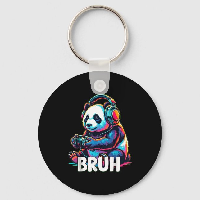 Bruh Panda Gamer With Headphones Controller  Key Ring (Front)