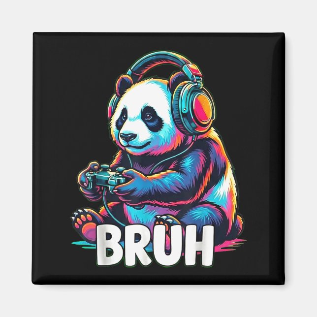 Bruh Panda Gamer With Headphones Controller  Magnet (Front)