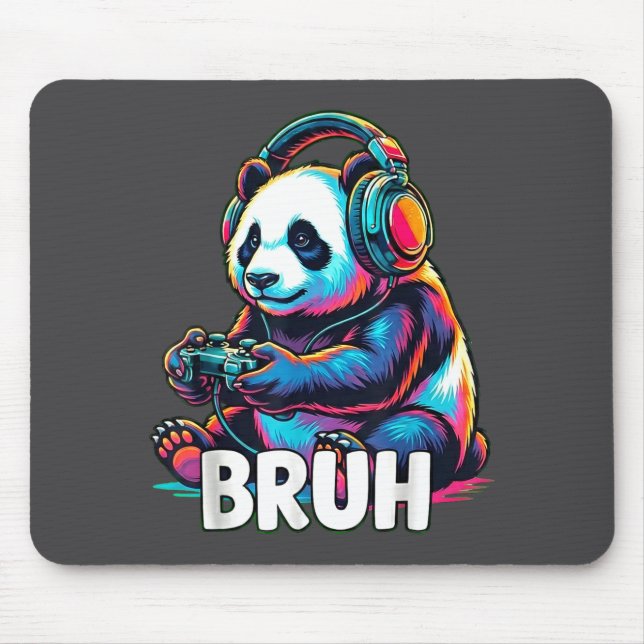 Bruh Panda Gamer With Headphones Controller  Mouse Mat (Front)