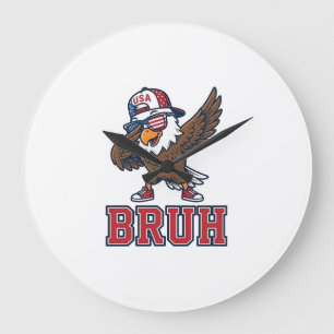 Bruh Patriotic Eagle Vintage Engraving T-Shirt Des Large Clock