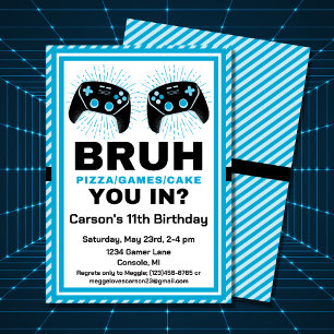 Bruh Personalised Gamer Pizza Party Birthday Invitation