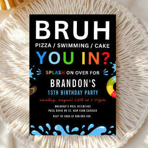 Bruh Pool Party 16th Birthday Invitation