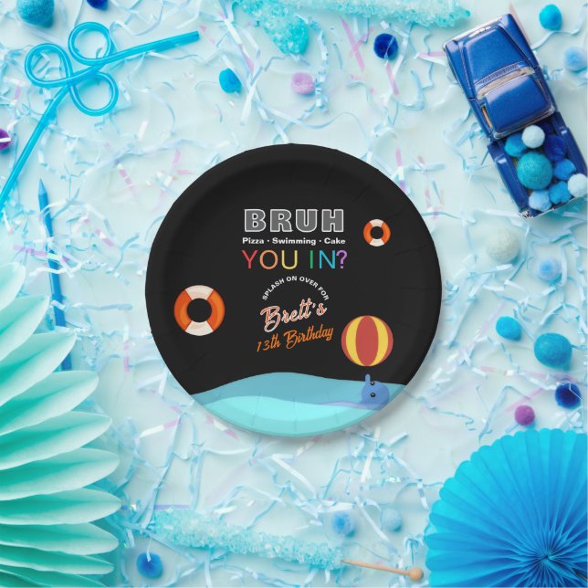 Bruh Pool Party Birthday  Paper Plate (Party)