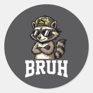 Bruh Raccoon Camo Hat Funny Youth Teens Kids Slang Classic Round Sticker