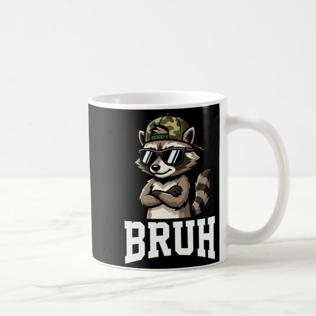Bruh Raccoon Camo Hat Funny Youth Teens Kids Slang Coffee Mug (Right)