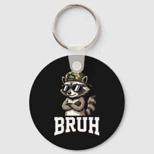 Bruh Raccoon Camo Hat Funny Youth Teens Kids Slang Key Ring