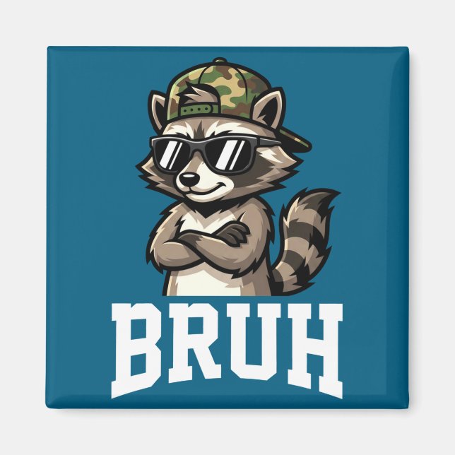 Bruh Raccoon Camo Hat Funny Youth Teens Kids Slang Magnet (Front)