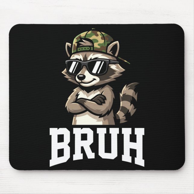 Bruh Raccoon Camo Hat Funny Youth Teens Kids Slang Mouse Mat (Front)