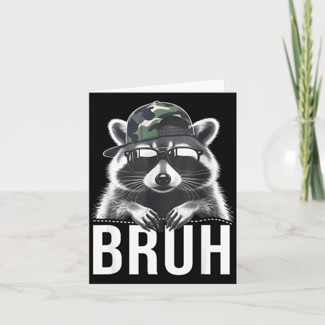 Bruh Raccoon Trash Racoon Camo Hat Youth Teens Kid Card (Front)