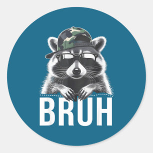 Bruh Raccoon Trash Racoon Camo Hat Youth Teens Kid Classic Round Sticker