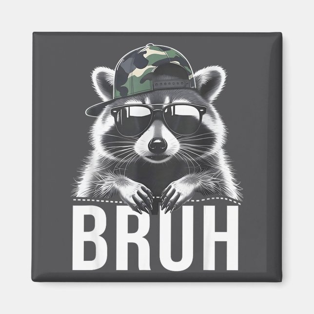 Bruh Raccoon Trash Racoon Camo Hat Youth Teens Kid Magnet (Front)