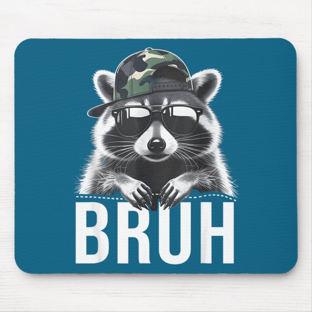 Bruh Raccoon Trash Racoon Camo Hat Youth Teens Kid Mouse Mat (Front)