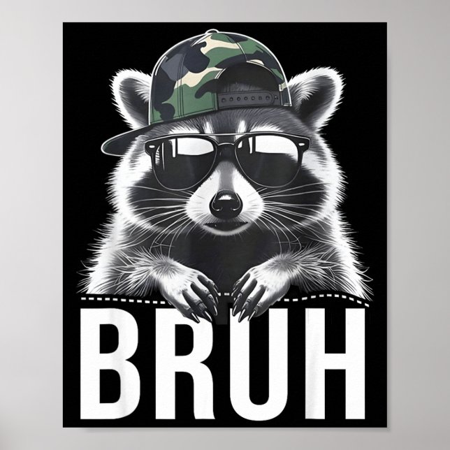 Bruh Raccoon Trash Racoon Camo Hat Youth Teens Kid Poster (Front)