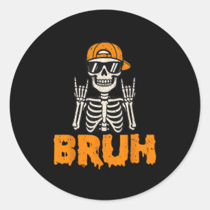 Bruh Rocker Skeleton Funny Halloween Costume Men B Classic Round Sticker