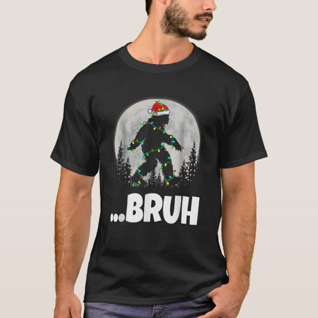Bruh Santa Bigfoot Christmas Lights Funny Sasquatc T-Shirt (Front)