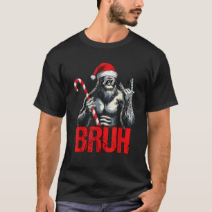 Bruh Santa Bigfoot Christmas Lights Funny Sasquatc T-Shirt