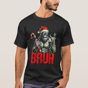 Bruh Santa Bigfoot Christmas Lights Funny Sasquatc T-Shirt