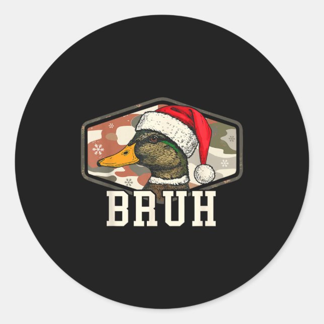 Bruh Santa Duck Hunting Camo Hat Men Women Kids Xm Classic Round Sticker (Front)