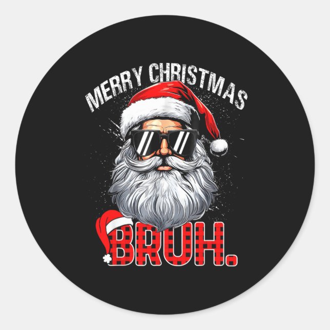Bruh Santa Hat Funny Christmas Red Plaid Men Boys  Classic Round Sticker (Front)