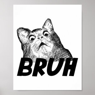 Bruh Shocked Gasp Cat Funny Poster