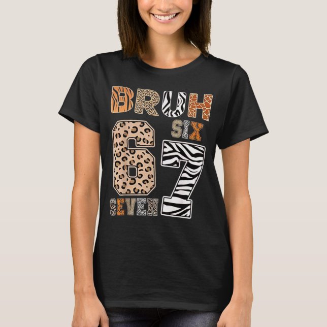 Bruh Six Seven 67 Meme Tee Wild Animal Print Kids  (Front)