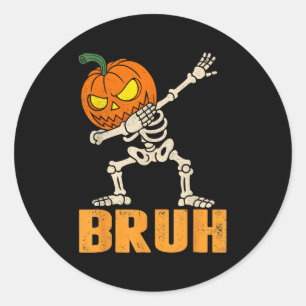 Bruh Skeleton Halloween Dabbing Boys Pumpkin Jack Classic Round Sticker
