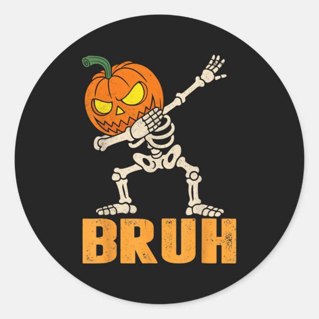 Bruh Skeleton Halloween Dabbing Boys Pumpkin Jack  Classic Round Sticker (Front)