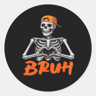 Bruh Skeleton Hand Heart Halloween Costumes Men Cl Classic Round Sticker