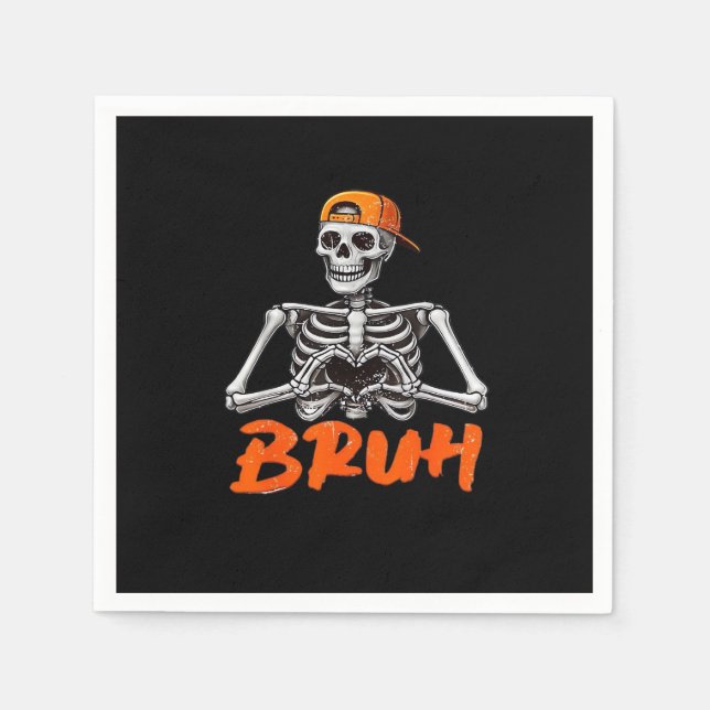 Bruh Skeleton Hand Heart Halloween Costumes Men Cl Napkin (Front)