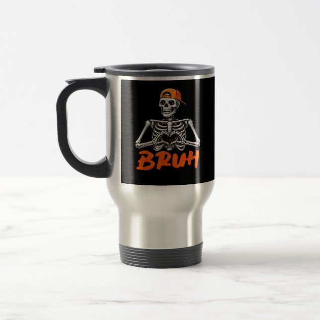 Bruh Skeleton Hand Heart Halloween Costumes Men Cl Travel Mug (Left)