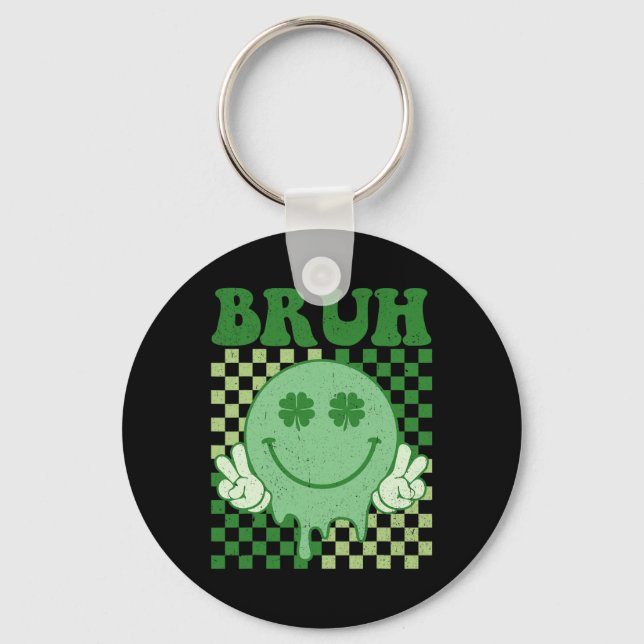 Bruh Smile Face Groovy St. Patrick's Day Men Boy K Key Ring (Front)