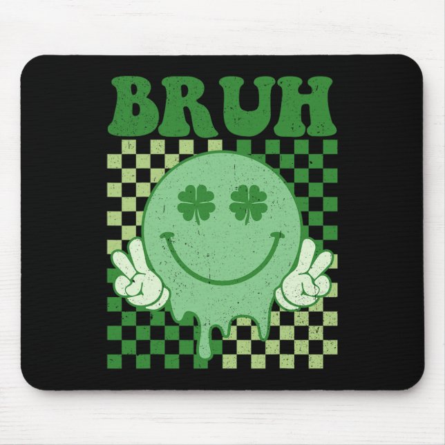Bruh Smile Face Groovy St. Patrick's Day Men Boy K Mouse Mat (Front)
