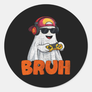 Bruh Spooky Boo Halloween Costume Game Gaming Mens Classic Round Sticker