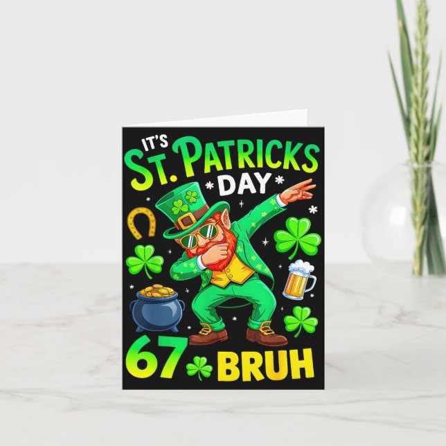 Bruh st patricks day meme six seven dabbing card (Front)