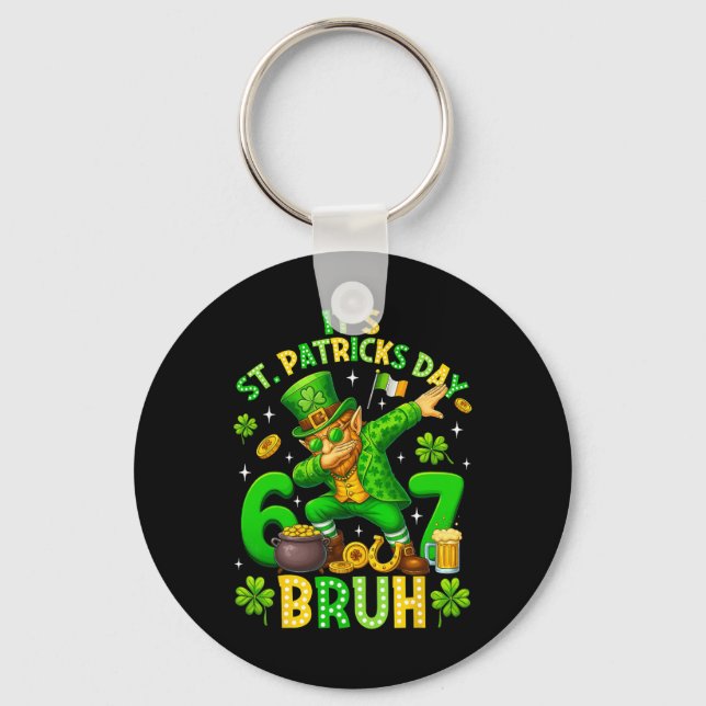 Bruh St Patricks Day Meme Six Seven Dabbing Leprec Key Ring (Front)