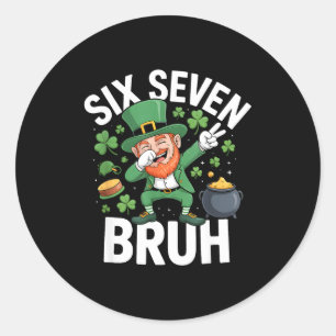 Bruh st patricks day six seven leprechaun meme 67 classic round sticker