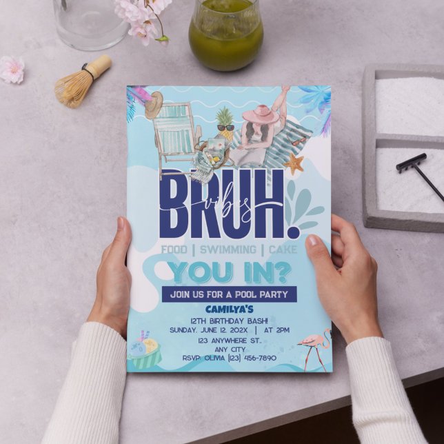 BRUH-tastic Pool Party for the Coolest Dude Invitation (BRUH Blue Pool Party Boy Birthday Invitation)