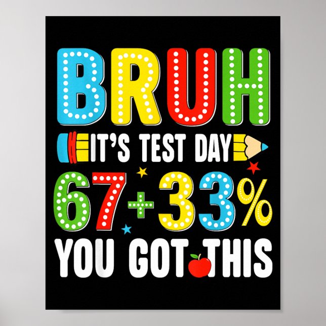 Bruh test testing day got this 67 meme teacher kid poster (Front)
