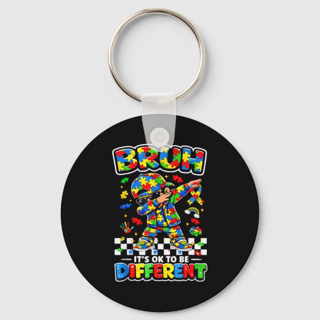 Bruh to be different puzzle autism awareness boy key ring (Front)