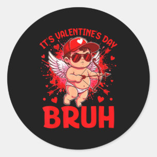 Bruh Valentines Day Boys Kids Funny Heart Valentin Classic Round Sticker