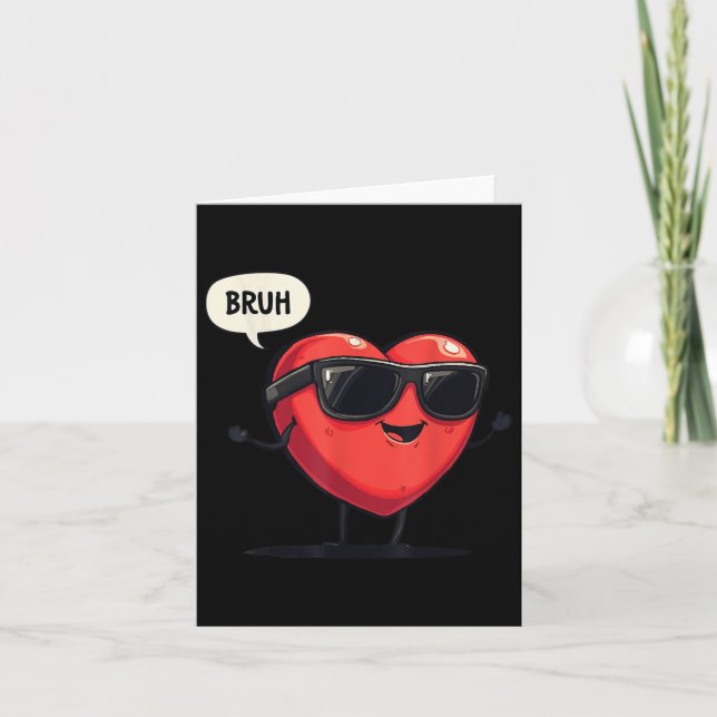 Bruh Valentines Day Heart Humour Meme Men Women Gr Card (Front)