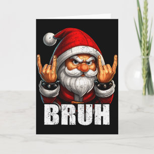 Bruh Vintage Rock On Santa Christmas Pjs Men Boy K Card