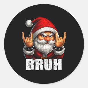 Bruh Vintage Rock On Santa Christmas Pjs Men Boy K Classic Round Sticker
