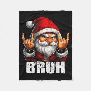 Bruh Vintage Rock On Santa Christmas Pjs Men Boy K Fleece Blanket